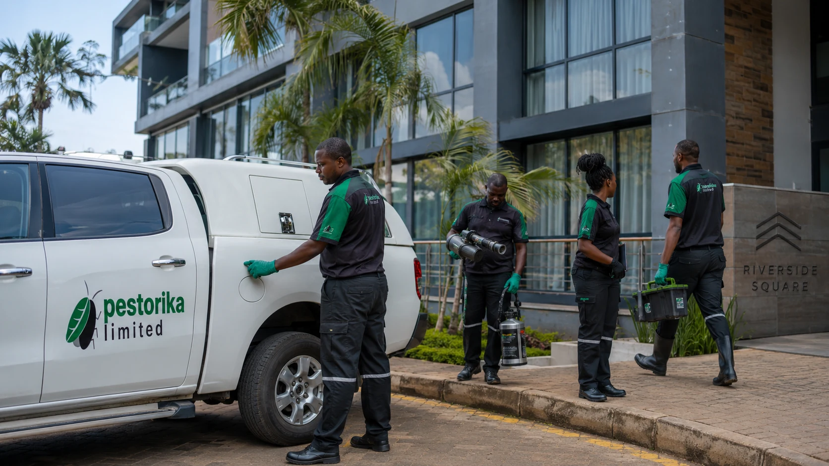 Pestorika service team outside a commercial property