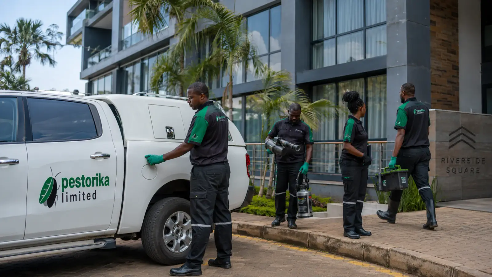 Pestorika service team outside a commercial property